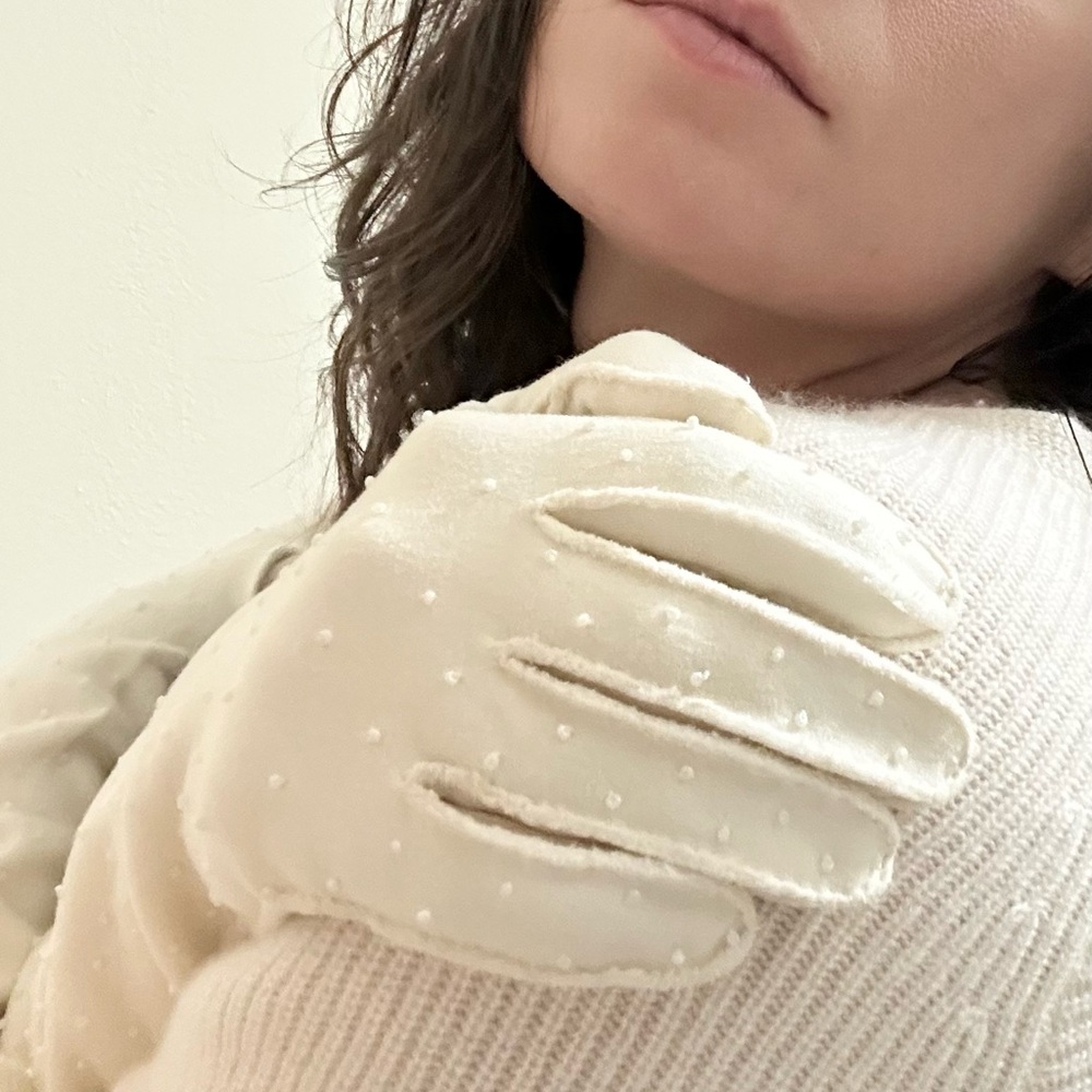 Vintage 50s White Beaded Long Gloves